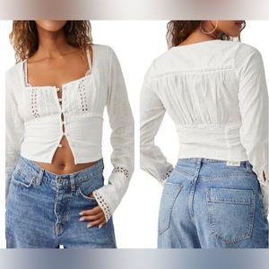 FREE PEOPLE Joi Eyelet Crop Blouse